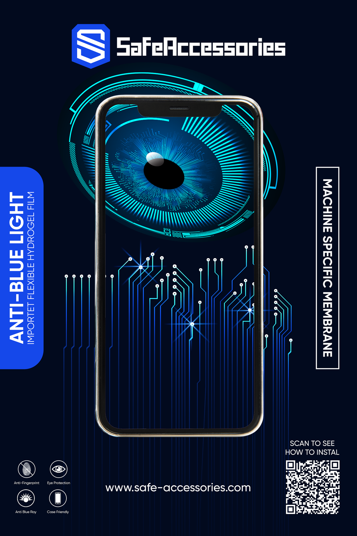 Safe Accessories anti-blue light hydrogel screen protector with eye protection and case-friendly design