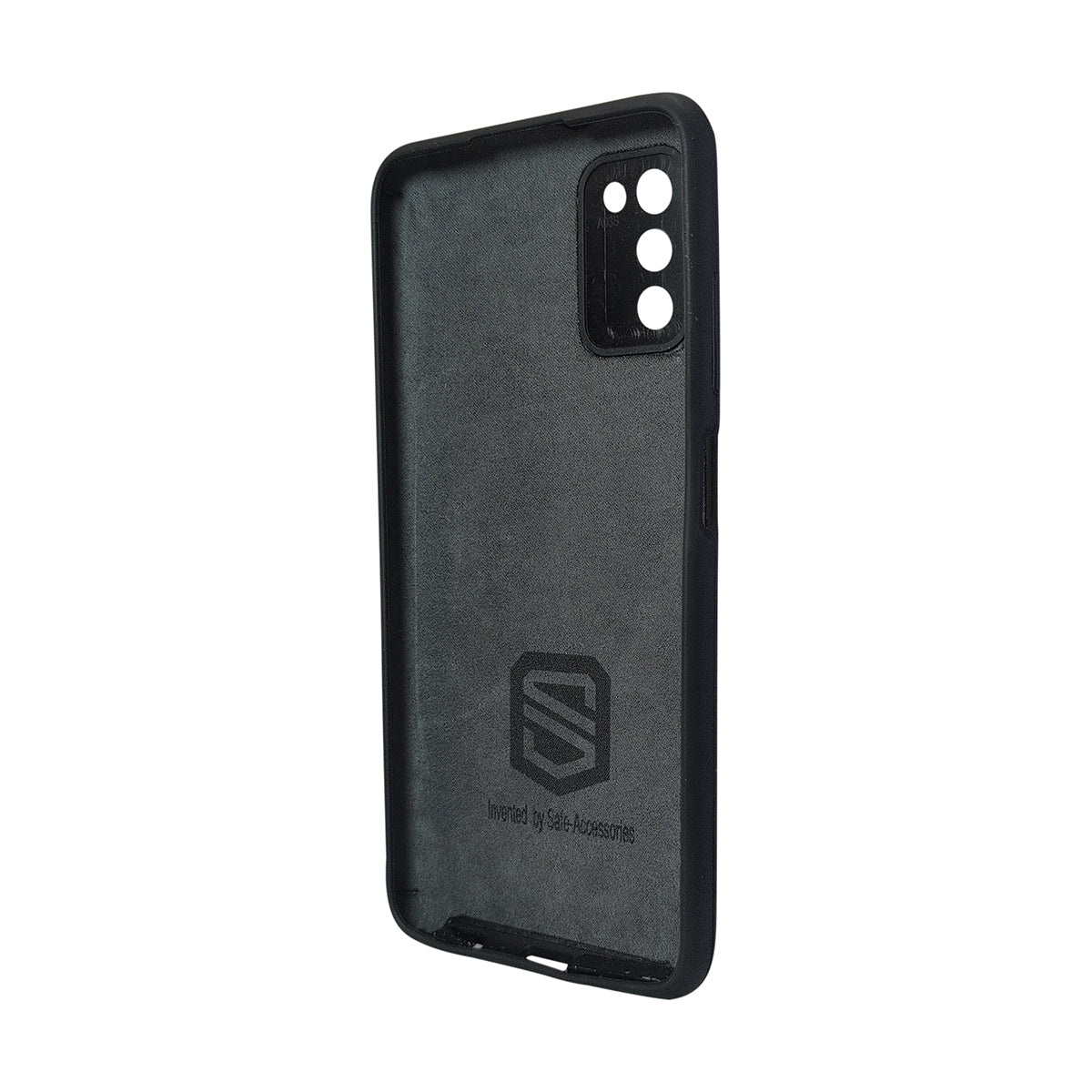 Black phone case with a brand logo on a white background
