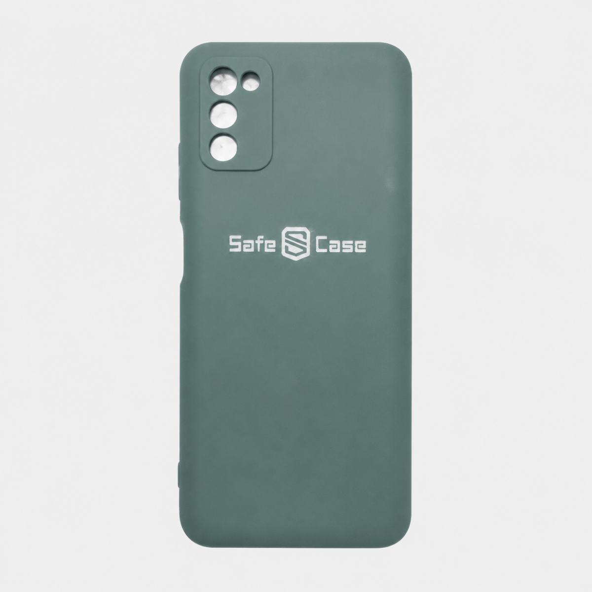 Green phone case with 'Safe Case' logo on a light gray background