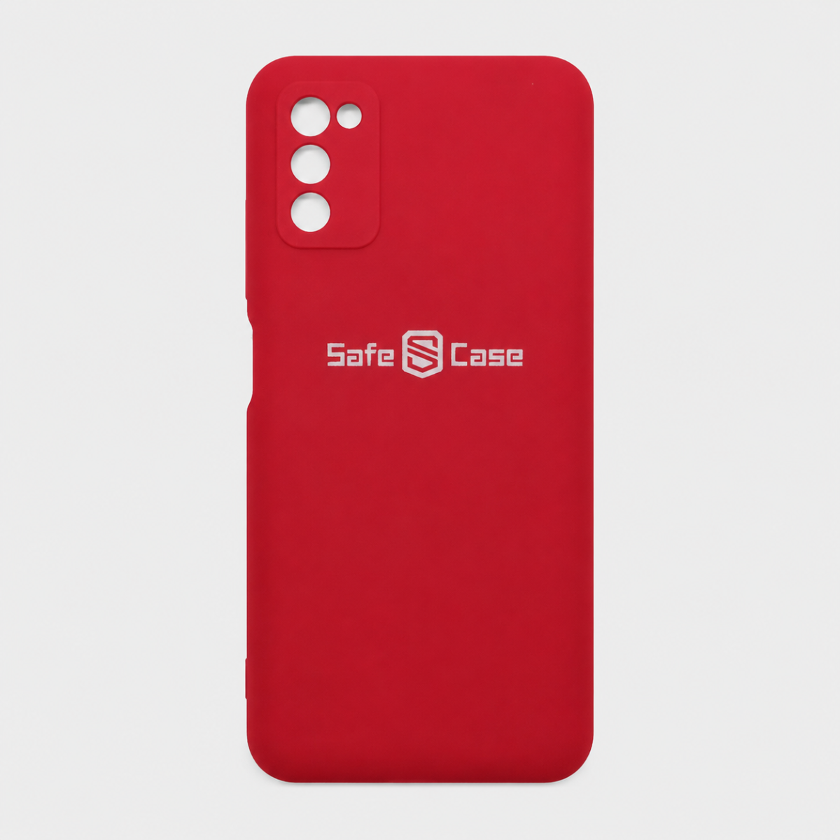 Red phone case with 'Safe Case' logo on a light gray background