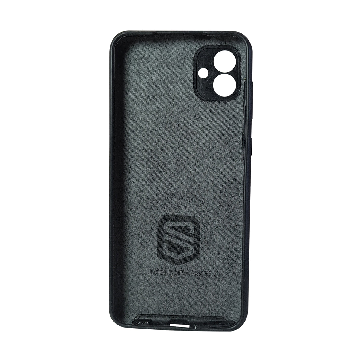 Black phone case with a brand logo on a white background