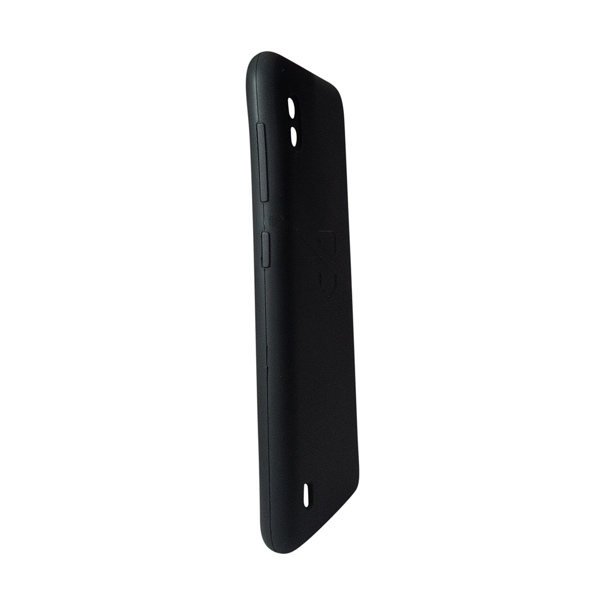 Side profile view of matte black Safe-Case for Samsung Galaxy A10, highlighting the ultra-slim design and precision button feedback by Safe-Accessories.