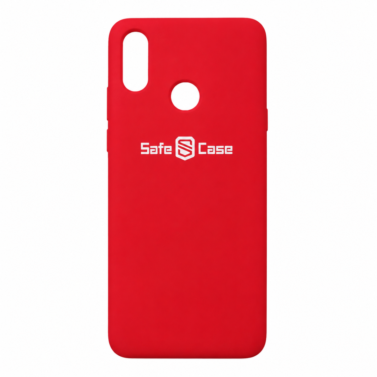 Red phone case with 'Safe Case' logo on a white background