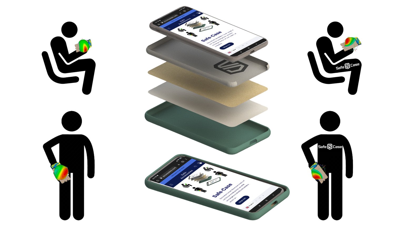 phone case which effectively block radiation, shown with icons