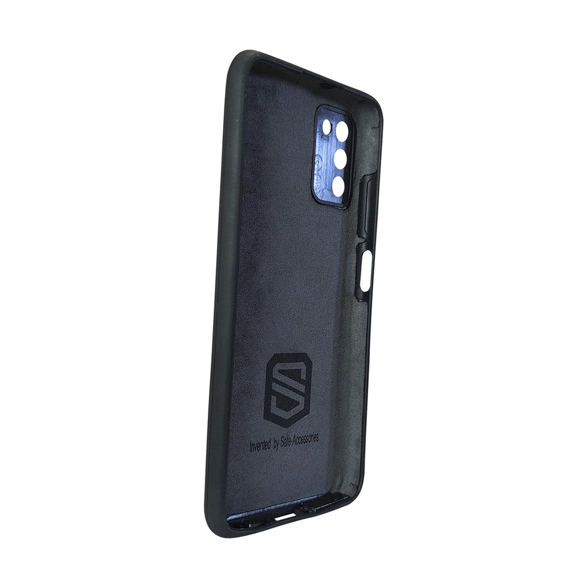 Black phone case with a brand logo on a white background