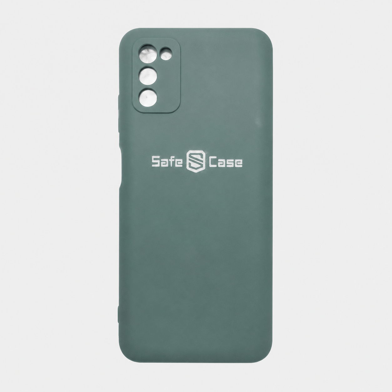 Green phone case with 'Safe Case' logo on a light gray background