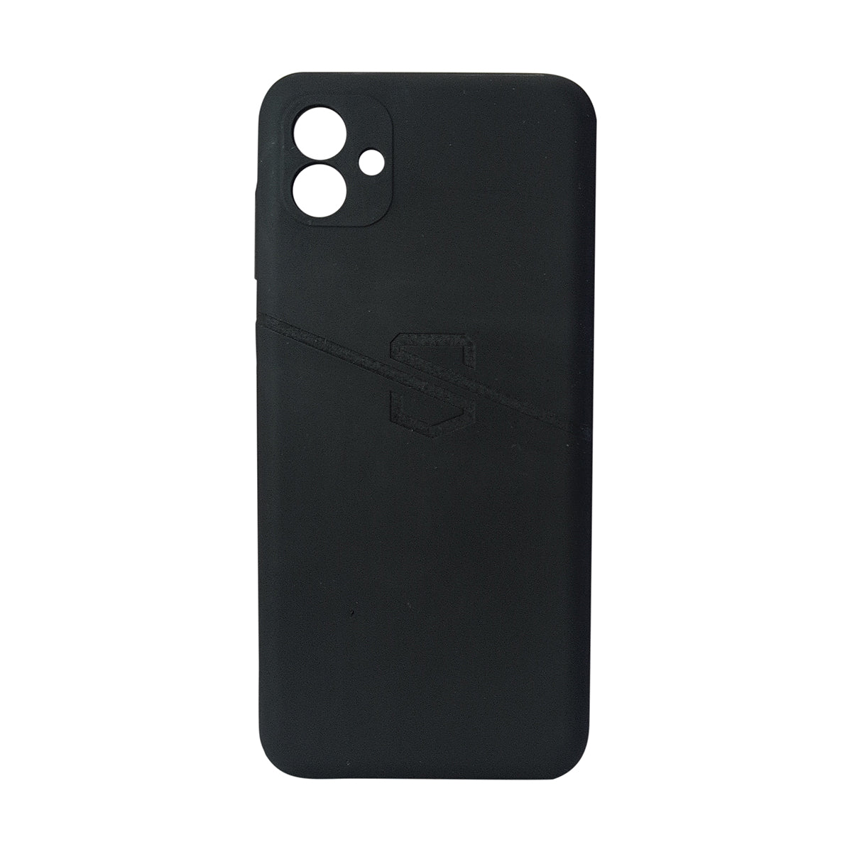 Phone case with geometric design and abstract patterns on a white background