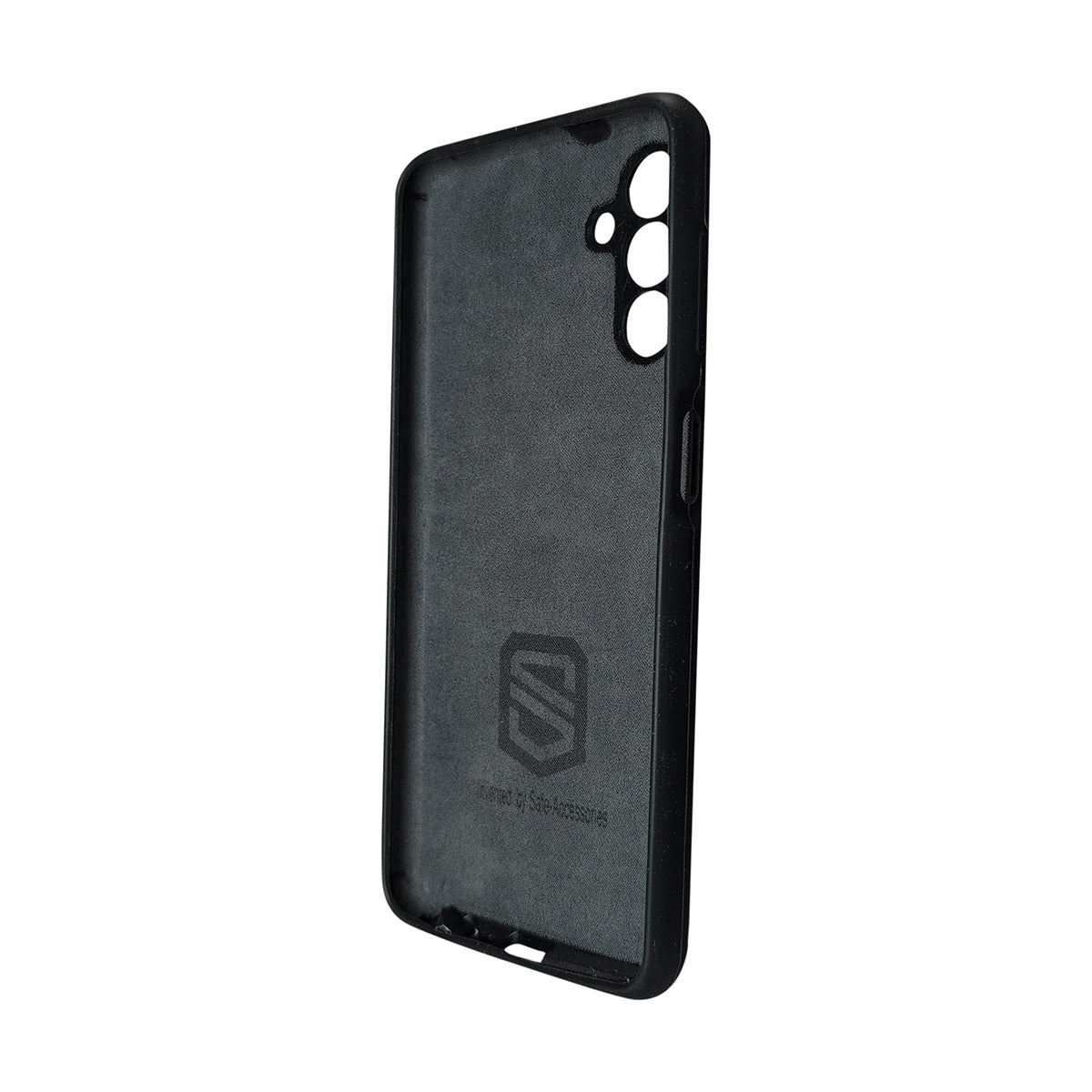 Black phone case with a brand logo on a white background