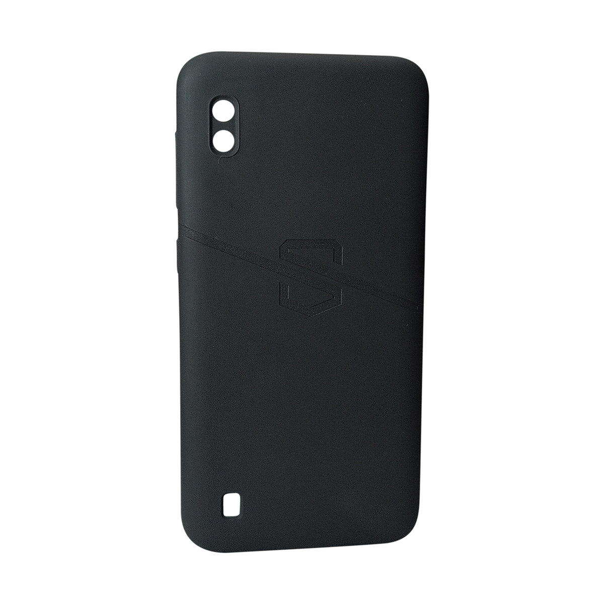 Matte black Safe-Case EMF radiation protection phone cover for Samsung Galaxy A10, featuring premium European design by Safe-Accessories.