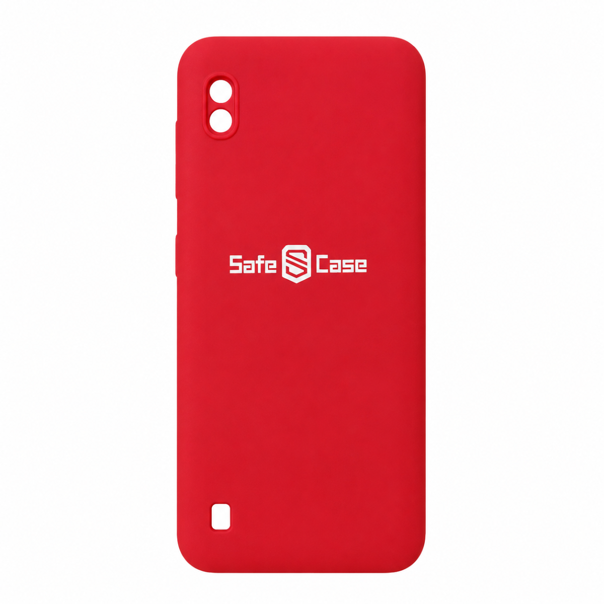 Red phone case with 'Safe Case' logo on a white background