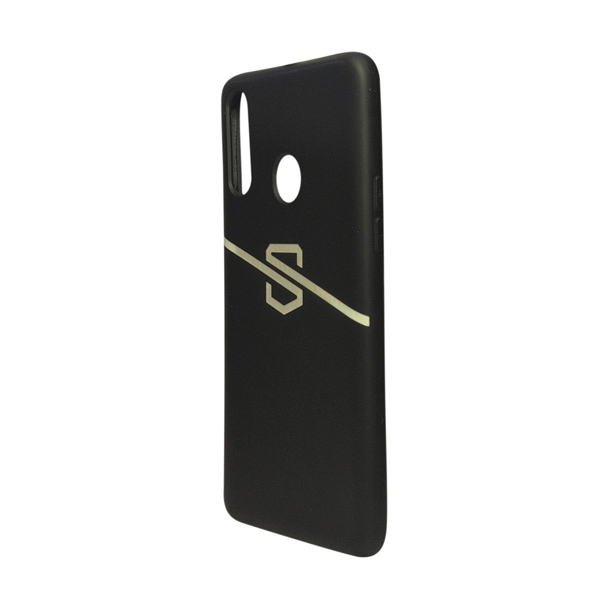 A black phone case with a minimalist SAFE CASE logo and diagonal stripe on the back, shown against a plain white background.