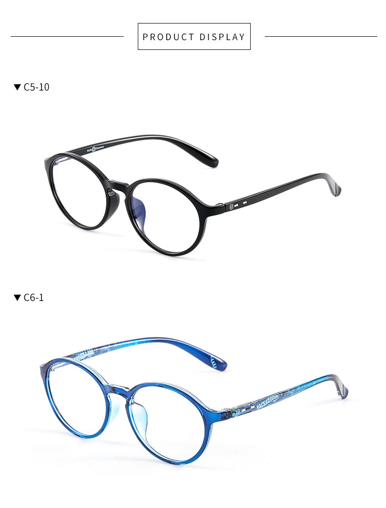 Anti-blue light glasses in black and blue.