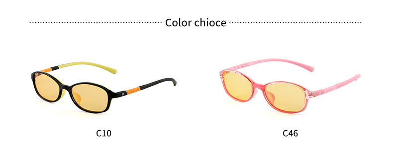 Color choice of yellow lances blue light glasses. Black with yellow or pink frame