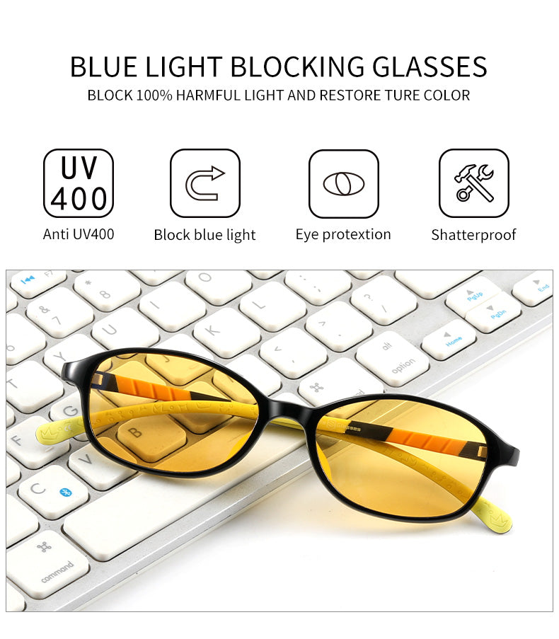 Blue light glasses. Black with yellow frame