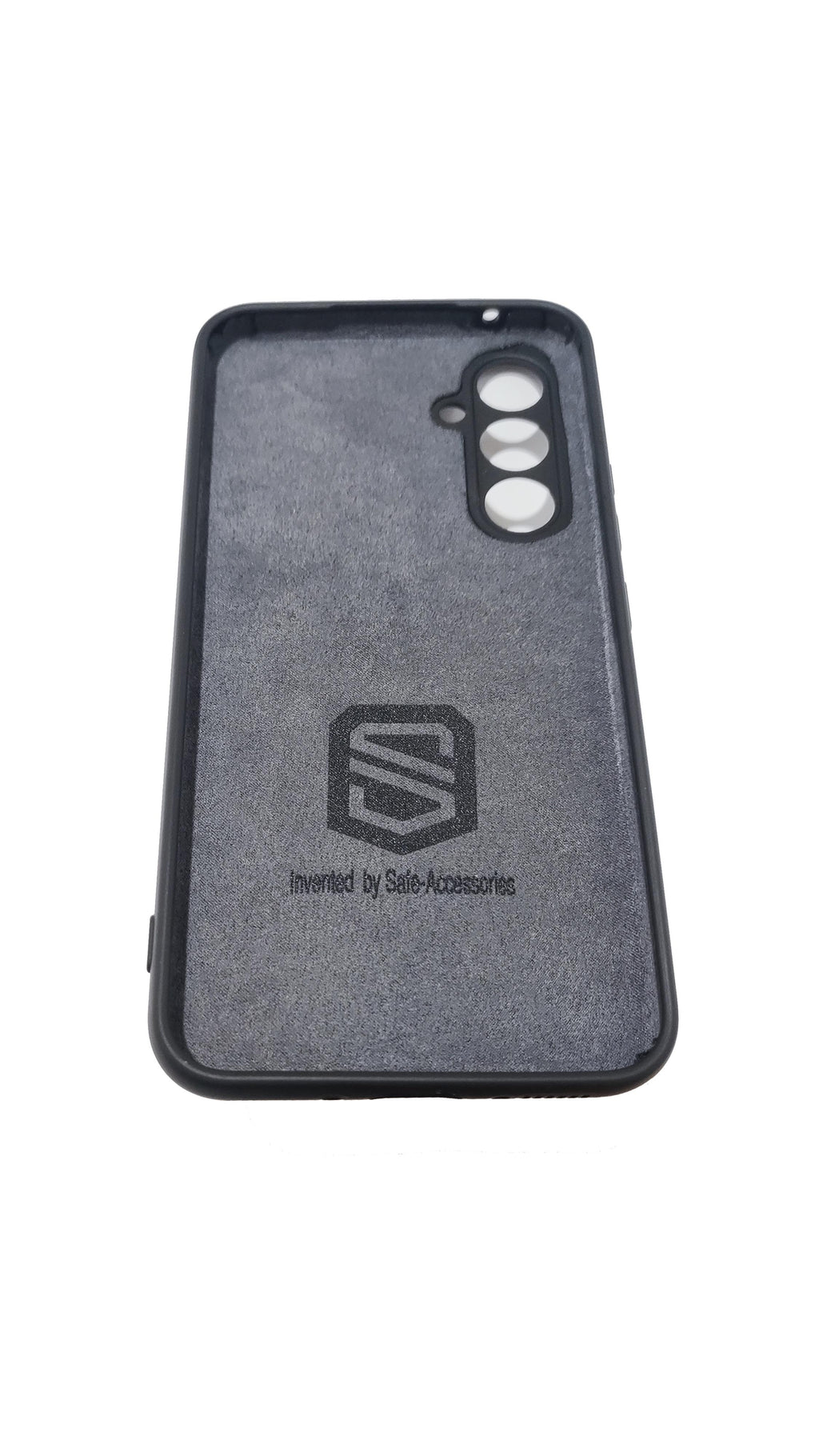 Black Samsung Galaxy A54 EMF protection phone case inside angled view