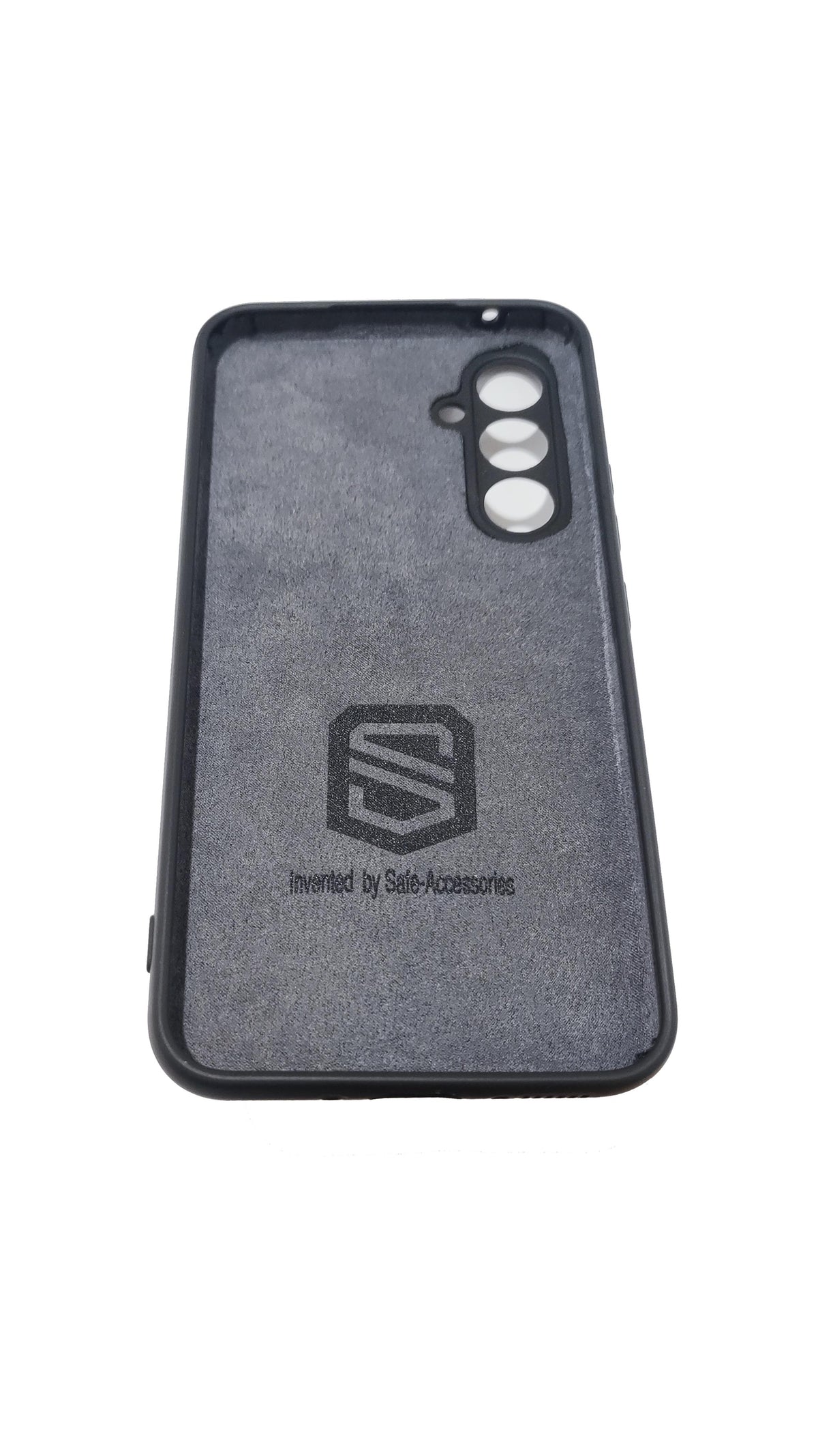 Black Samsung Galaxy A54 EMF protection phone case inside angled view