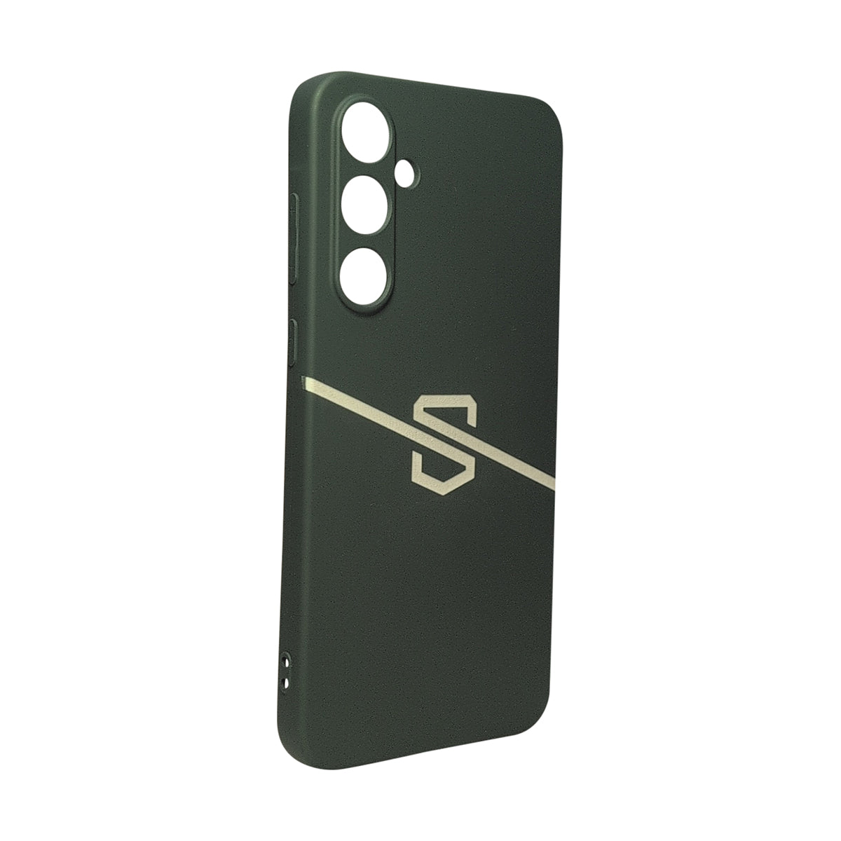 Dark green Samsung Galaxy A54 Safe-Case EMF protection phone case angled rear view