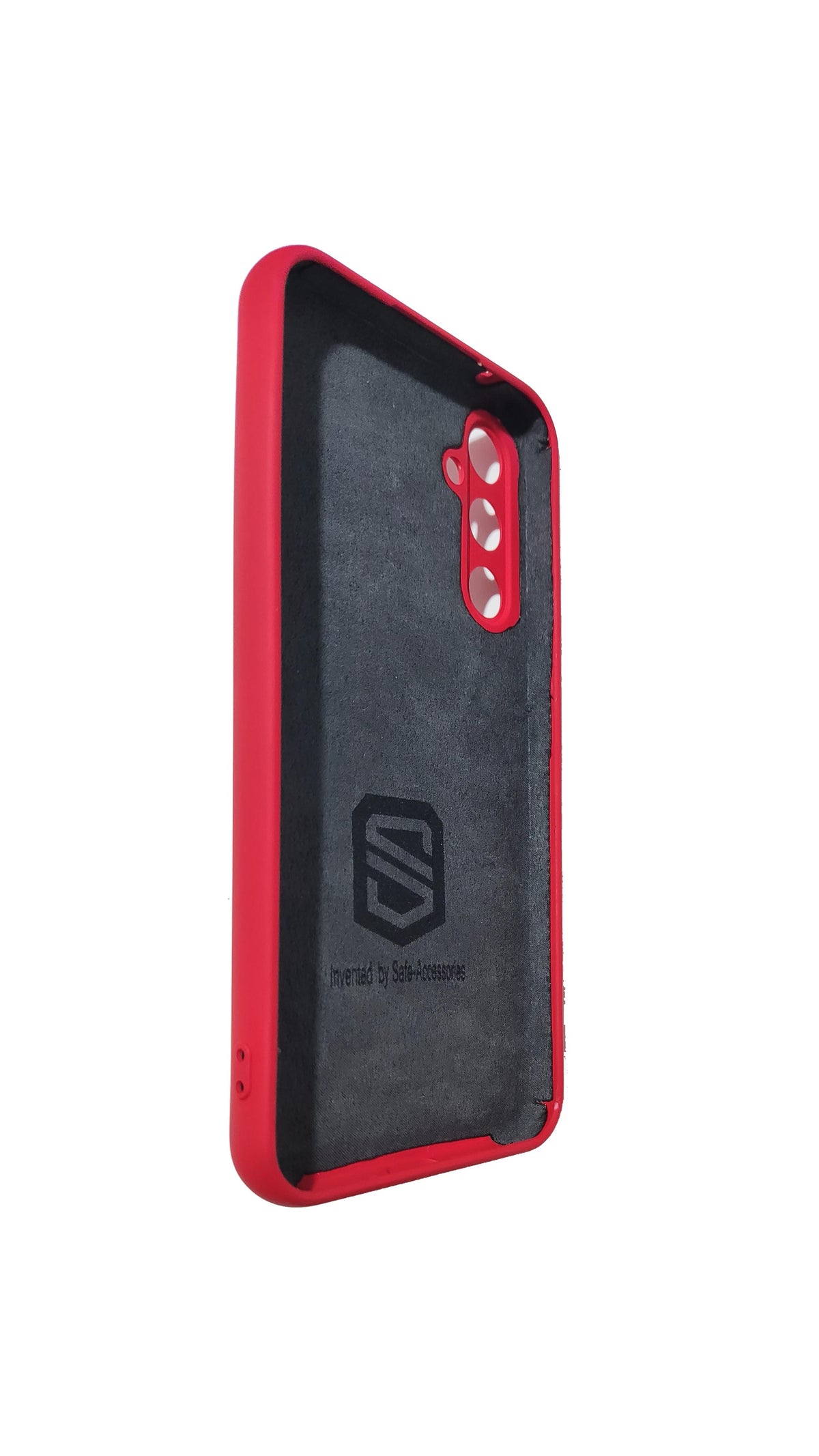 Red Samsung Galaxy A54 EMF protection case interior angled view