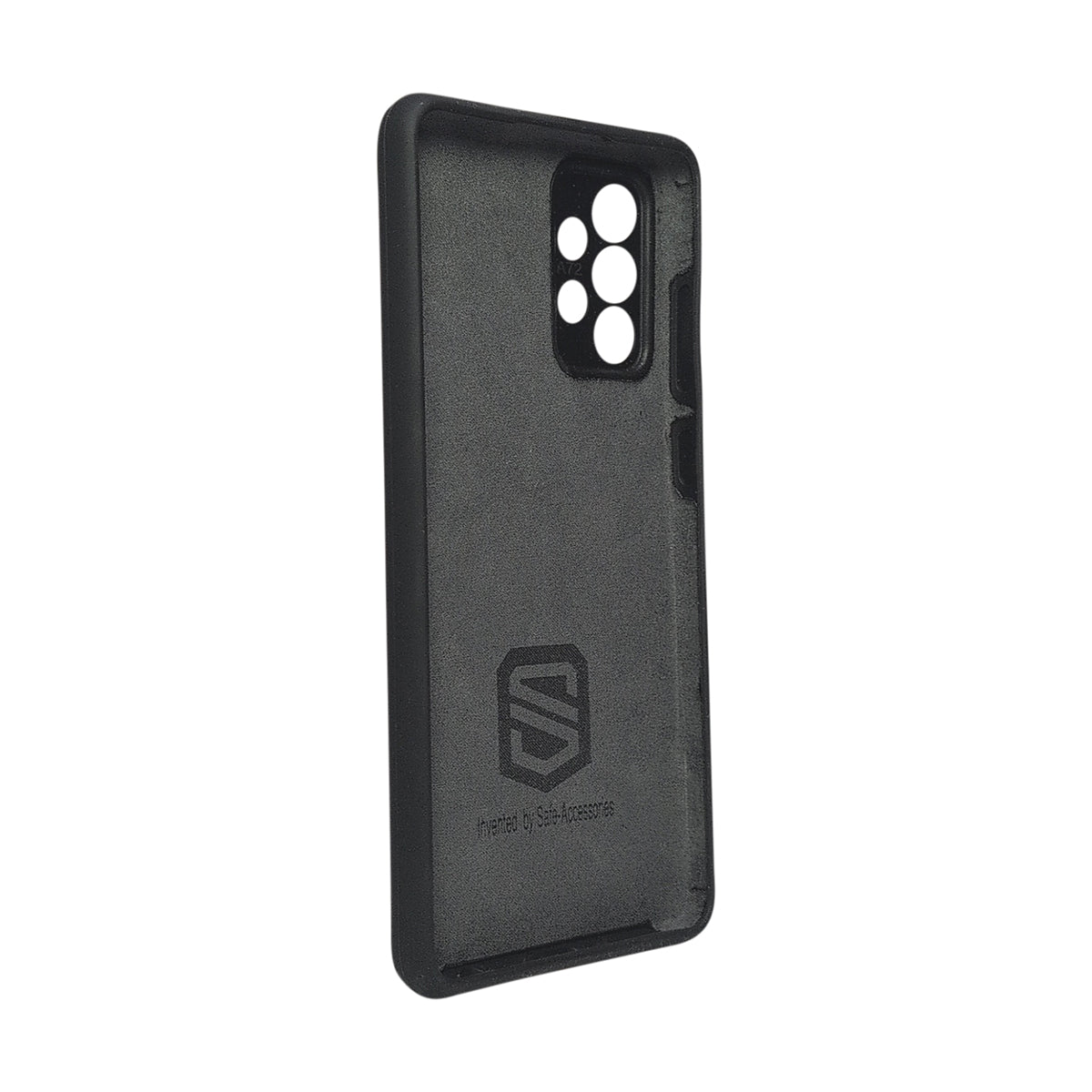 Black Samsung Galaxy A72 Safe-Case interior angled view with protective lining