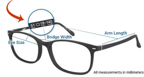 Anti blue light Glasses with dimensions 